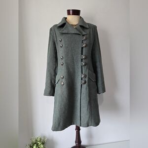 BIRDS OF NORTH AMERICA  Sparrow Green Double-Breasted Wool Blend Coat. Size Med